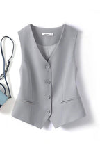 V Neck Button Up Pocketed Blazer Vest