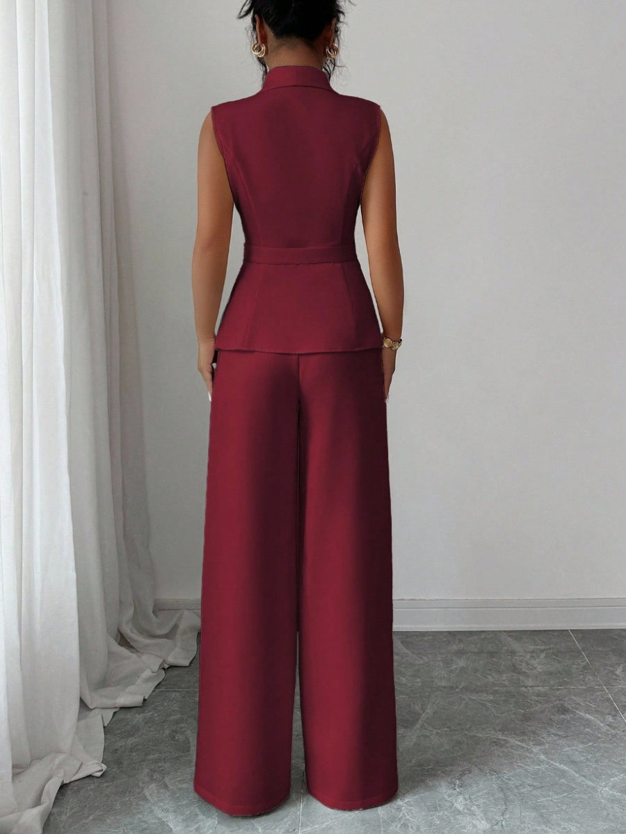 Commuting Sleeveless Suit Collar Vests Straight-leg Pants Set 2-piece Sets
