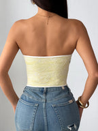 Lace Trim Splicing Buttons Strapless Bra
