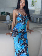 Fitted Floral Leopard Print Halter Maxi Dress