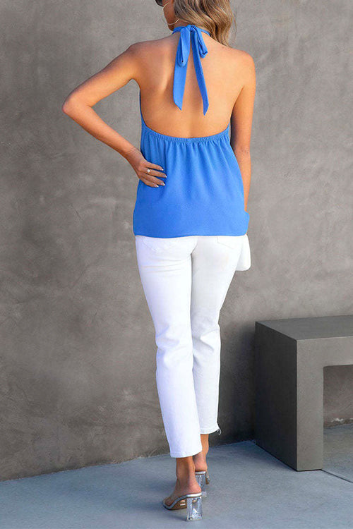 Sleeveless Cut Out Halter Backless Top