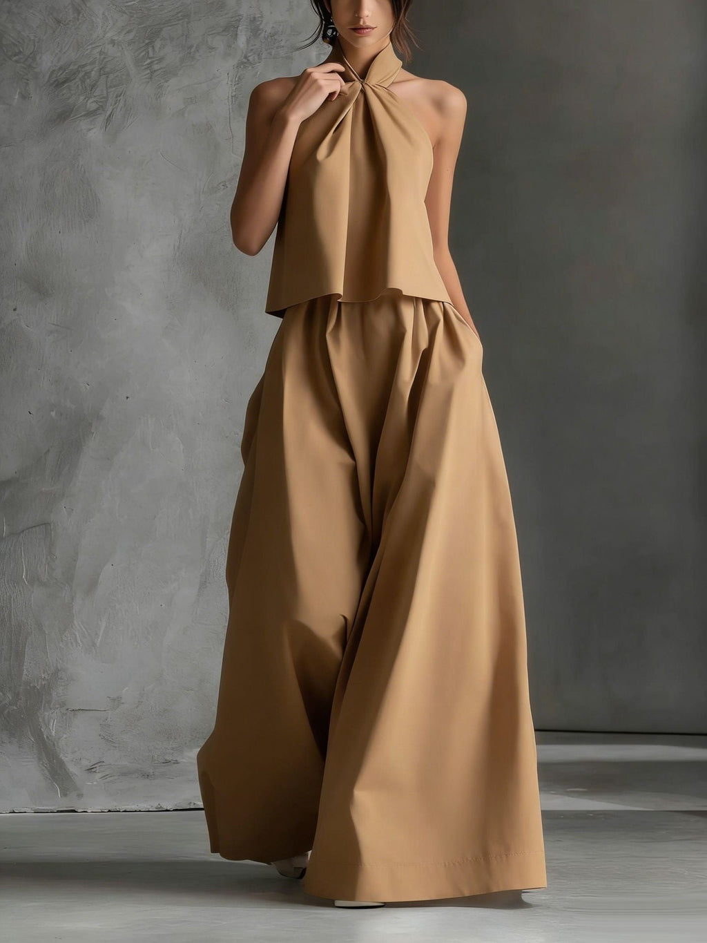 Loose Sleeveless Top And High-waisted Wide-leg Pants Two-piece Set
