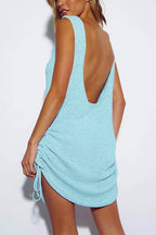 Backless Side Drawstring Knit Cover Up Dress