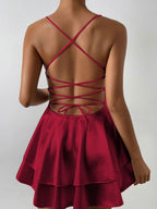 V-neck Camisoles Satin Mini&Short Dresses