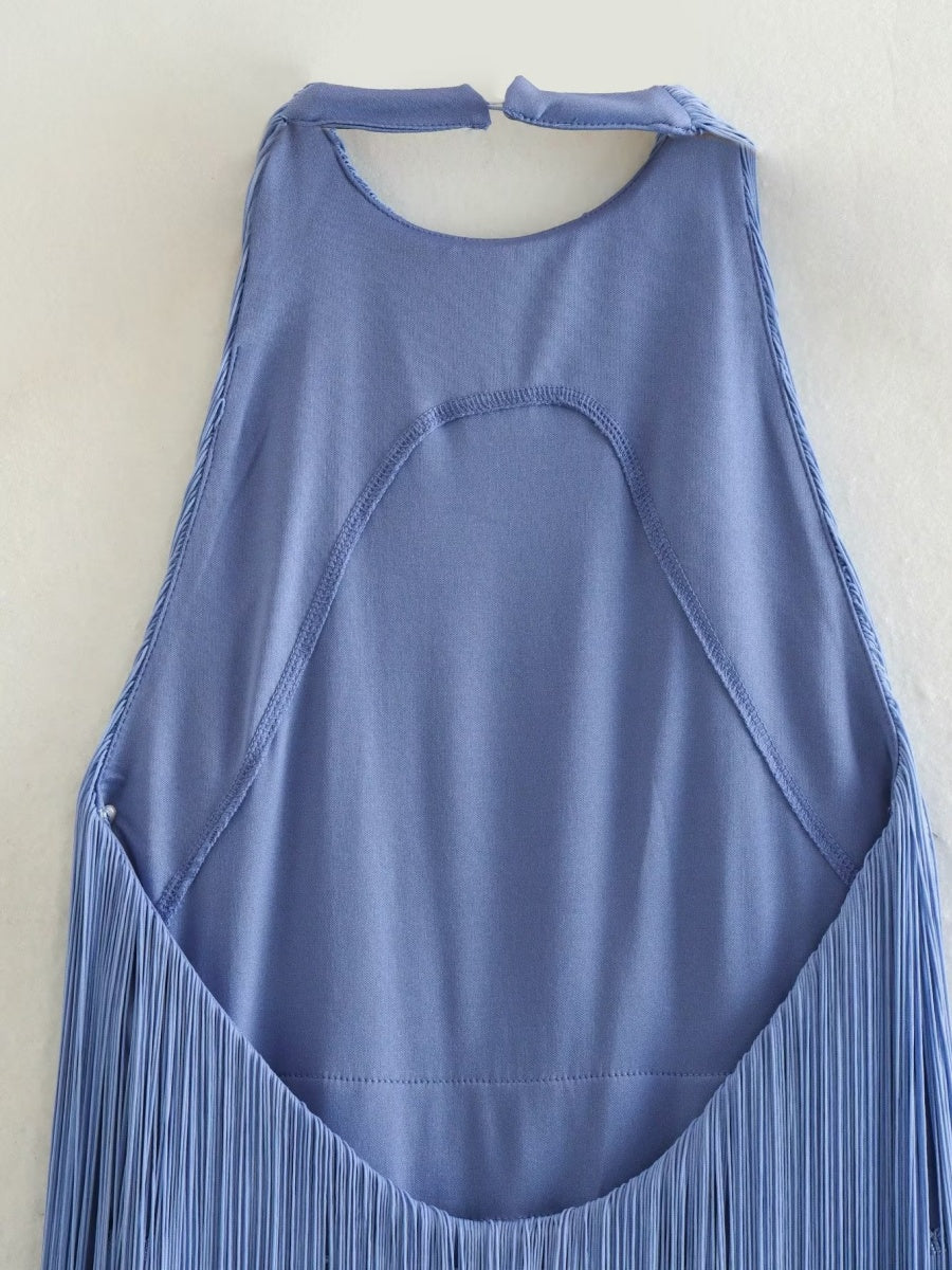 Halter Sleeveless Tassel Mini&Short Dresses