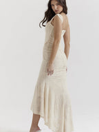 Sleeveless Solid Color Off-shoulder Sleeveless Fishbone Waist Dress