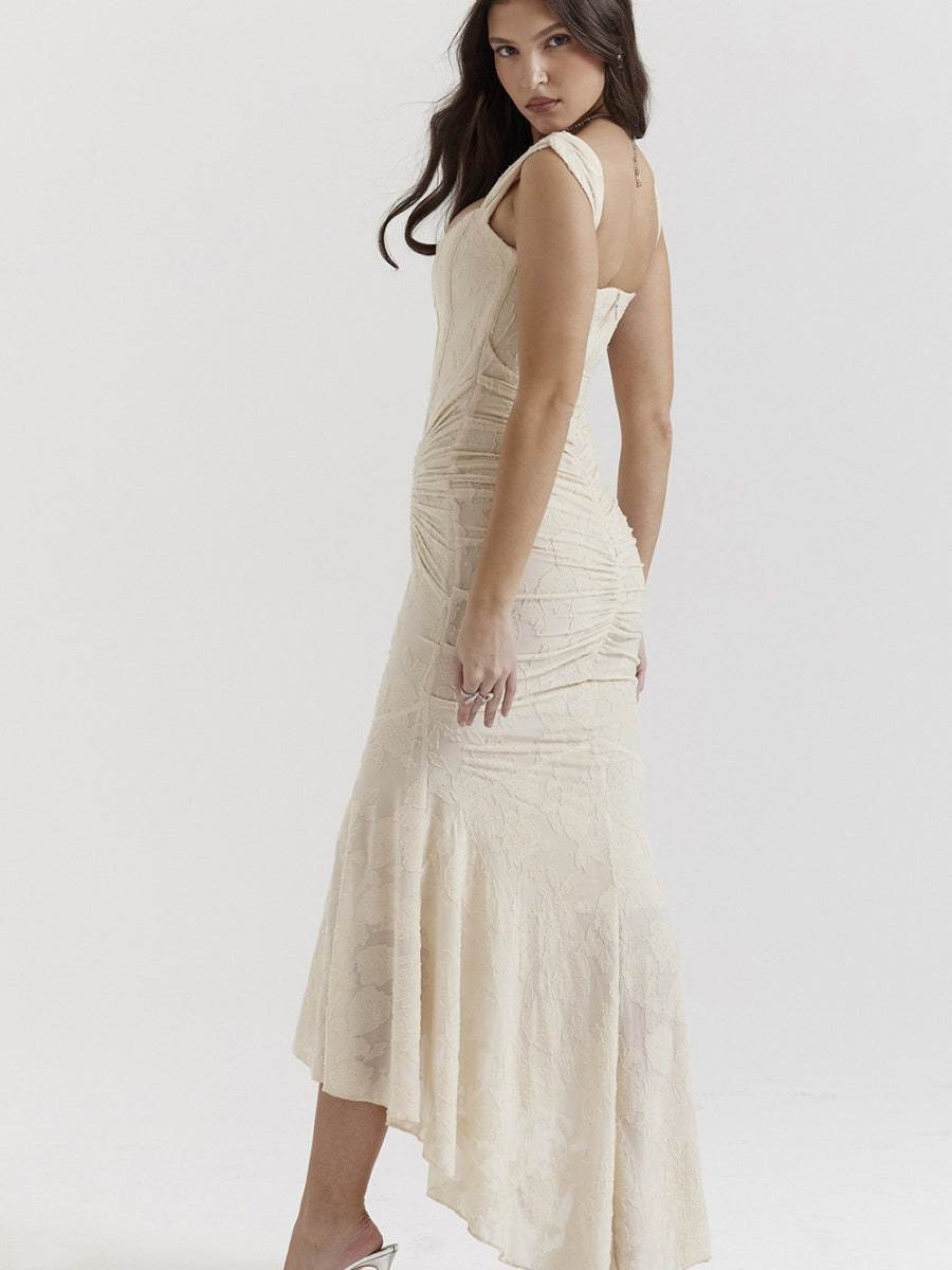 Sleeveless Solid Color Off-shoulder Sleeveless Fishbone Waist Dress