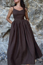 Tie Shoulder Backless Waisted Swing Maxi Cami Dress
