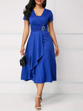 Grace Asymmetrical Knitting Large Skirt V-neck Midi Dresses