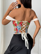 Jacquard Strapless Lace Tethered Fish Bones Strapless Bra