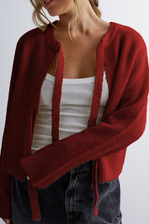 Crewneck Bow Knot Ribbed Knit Sweater