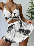 Marble Print Bikini Beach Dress Three-Piece Set
