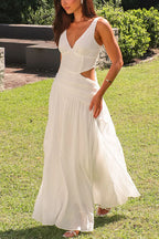 V Neck Sleeveless Cut Out Swing Maxi Dress