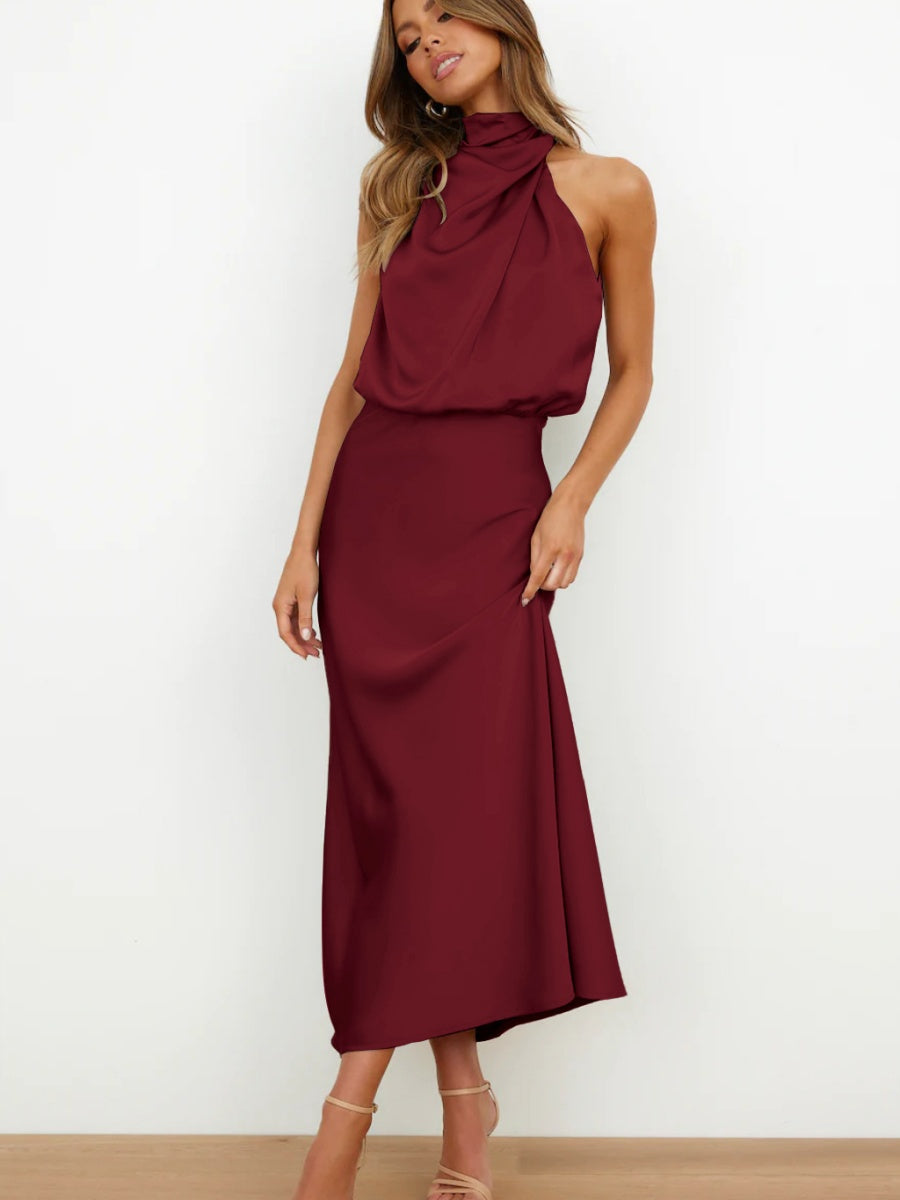Satin Sleeveless Parties Bridesmaid Midi Dresses