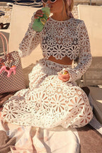 Crochet Lace Cover-up Crop Top and Maxi Skirt Vacation Set