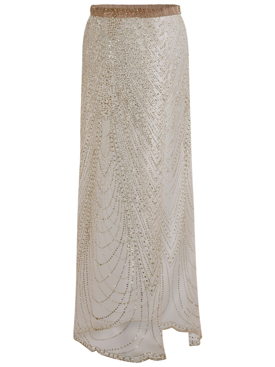 Beach Cover-up With Slits And Tie-up Shimmering Sequined Skirt
