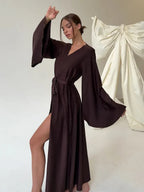 V-neck Thin Strap Nightgown Lazy Style Parties Maxi Dresses