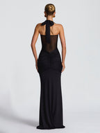 Neckband Lace Up Mesh Formal Dress Maxi Dresses