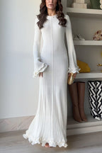 Bell Sleeves Back Lace-up Ruffle Trim Maxi Dress