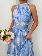 Printed Halter Sleeveless Vacation And Leisure Maxi Dresses