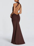 Turtleneck Gathering Hollow Backless Temperament Banquet Maxi Dresses