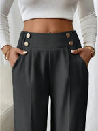 Casual High-waisted  Loose Straight leg Pocket Pants