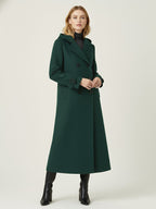 Hooded Double-Breasted Long Woolen Coat With Cuff Tabs For Women 2026