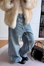 Diagonal Placket Button-down Jeans