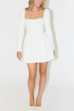 Pearl Embellished Square Neck Long Sleeve Fit and Flare Mini Dress