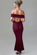 Floral Lace Off Shoulder Foldover Cuff Mermaid Maxi Dress