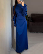 Elegant waisted pleated cuff dress