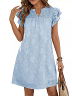 Floral Embossed Ruffle Sleeve Mini Dress