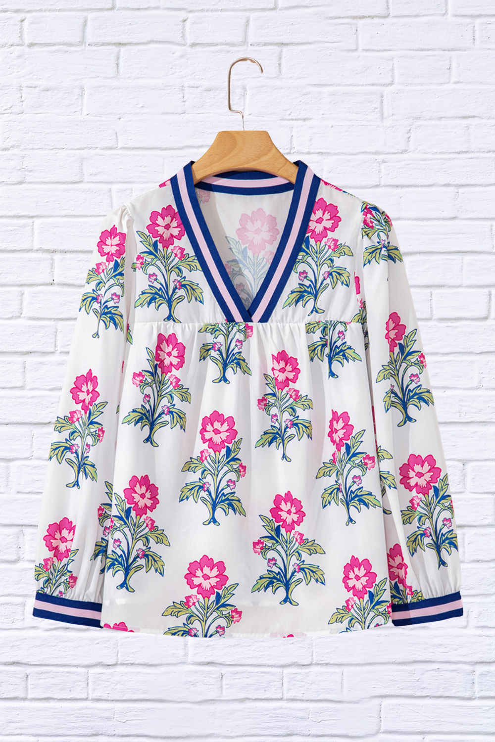 Bold Meets Feminine _ Amber Floral Print Striped V-Neck Blouse