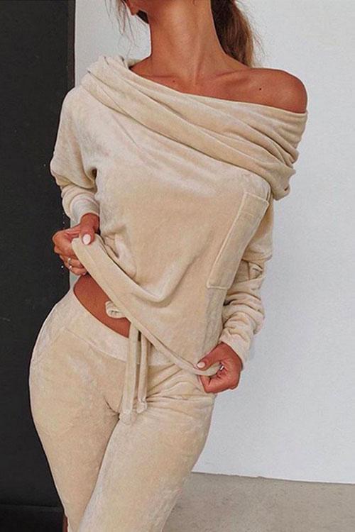 Keeley Off Shoulder Drawstring Top Long Pants Set