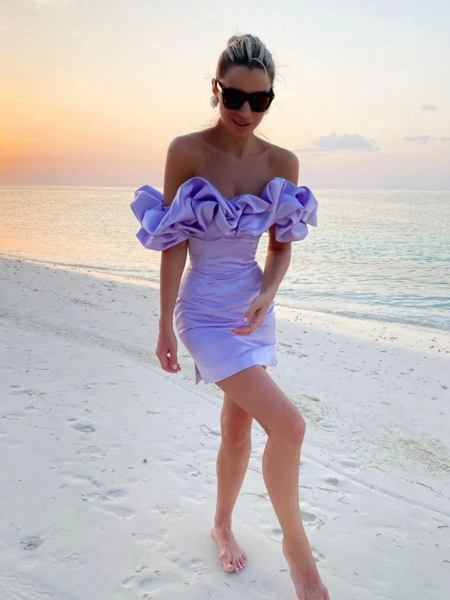 Sexy 3D Floral Mini Dress With Ruffles