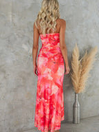 Sloping Shoulders Printed Stretch Tube Top Maxi Dresses