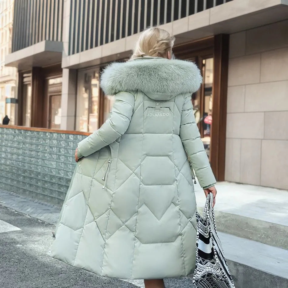 | Women's Winter Quilted Coat with Hood Trim