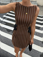 Stripes Sleeveless Reversible Bow Mini&Short Dresses