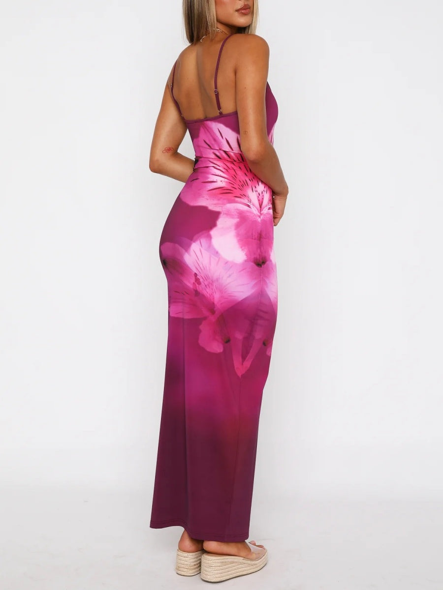 Liber Spring Women's Backless Abstract Maxi Dresses