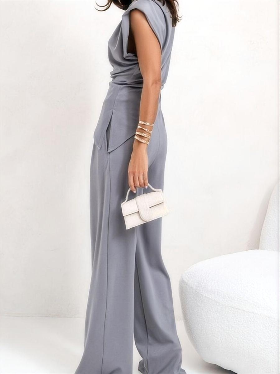 Irregular Sleeveless Tank Tops Gathering Pants 2-piece Sets