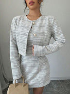 Single-breasted Short Jacket Fitted Dress 2-piece Sets