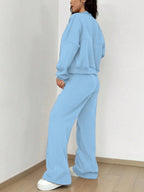 Sports And Leisure Solid Color Crew Neck Zipper 2-piece Sets