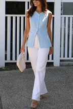 Single Breasted Pocketed Solid Vest