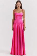 Satin Corset Spaghetti Strap Square Neck Maxi Gown
