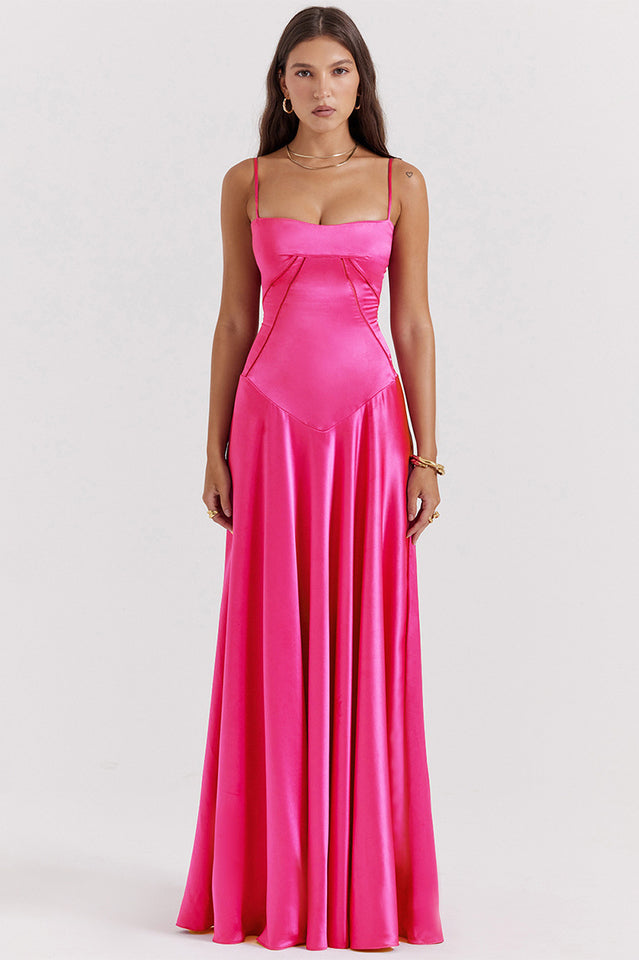 Satin Corset Spaghetti Strap Square Neck Maxi Gown