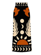 Retro-print Mesh Maxi Dress Conservative One-piece Swimsuit Two-piece Set