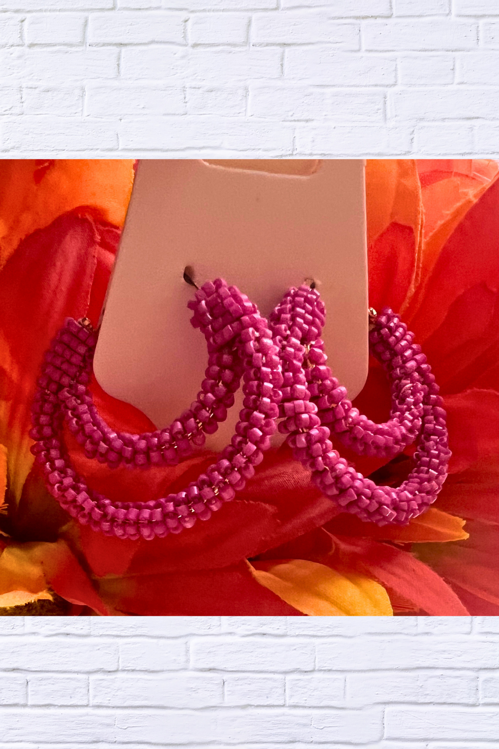 Fuchsia Beaded Triple Hoop Earrings _ Fun, Bold & Full of Energy