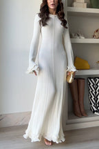 Bell Sleeves Back Lace-up Ruffle Trim Maxi Dress