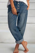 Boyfriend Style Button Down Straight Leg Jeans