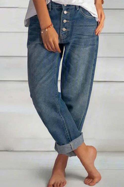 Boyfriend Style Button Down Straight Leg Jeans